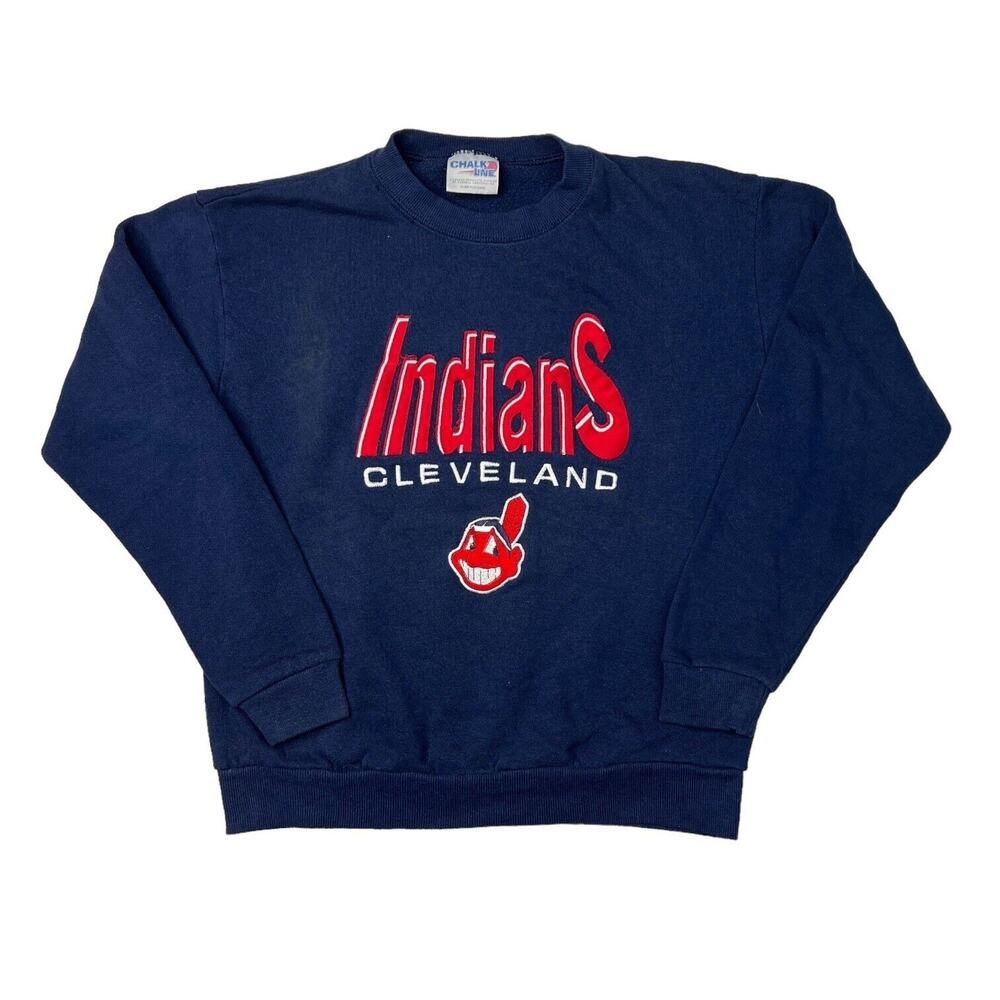 Chalk Line VTG 90s Cleveland Indians Embroidered Crewneck Sweatshirt Youth XL